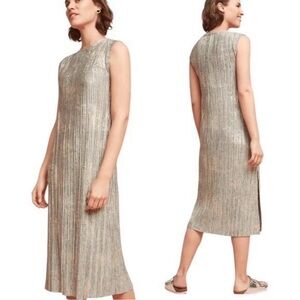 Akemi + Kin Anthropologie Ribbed Gold Metallic Midi Dress Small‎